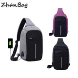 Canvas Sling Bag Women Anti-theft Rechargeable Travel Shoulder Bag