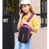 Canvas Sling Bag Women Anti-theft Rechargeable Travel Shoulder Bag