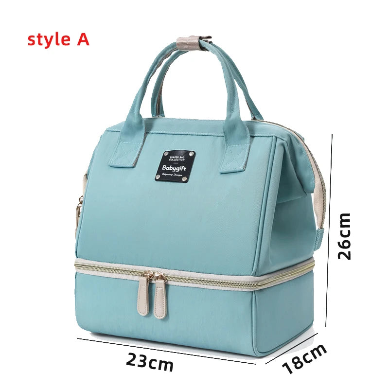 Double-layer Women Lunch Bag Breast Milk Storage Tote Kids Cooler Ice Pack Food