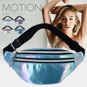 Laser PU Travel Fanny Pack Zip Waist Bags Hologram Banana Hip Bum