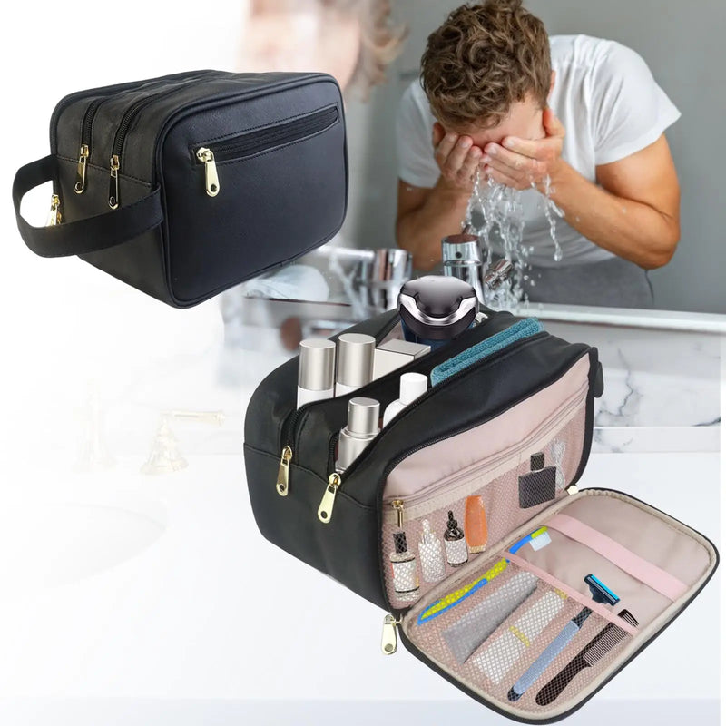 Waterproof Men's PU Leather Toiletry Bag Organizer