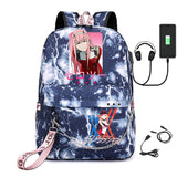USB Rechargeable Canvas Student Backpack Zero Two Schoolbags