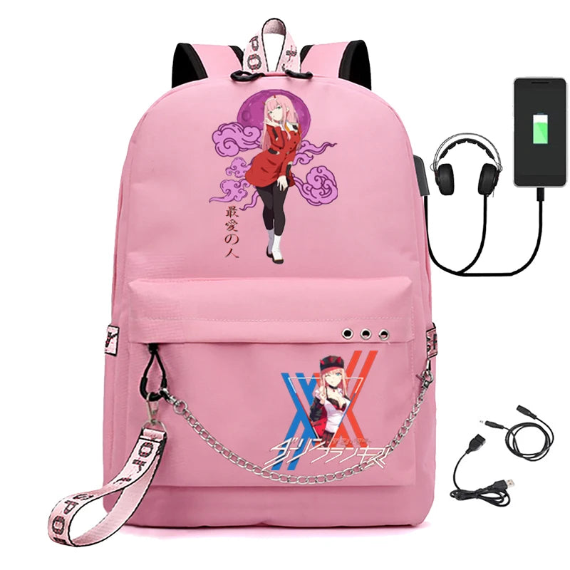 Zero Two Canvas Backpack USB Rechargeable Student Bag