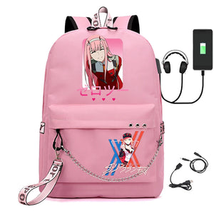 USB Rechargeable Canvas Student Backpack Zero Two Schoolbags