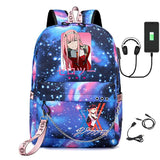 USB Rechargeable Canvas Student Backpack Zero Two Schoolbags