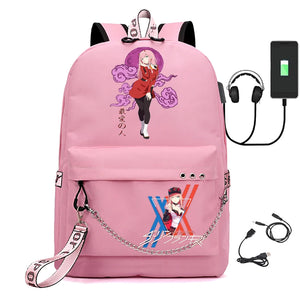 Zero Two Canvas Backpack USB Rechargeable Student Bag