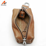 Leather Key Bag Organizer Men Women Zipper Case Purse