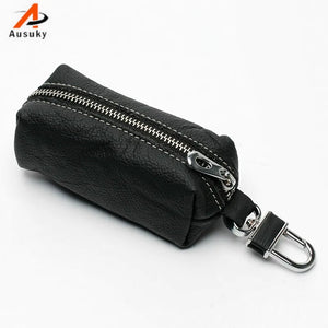 Leather Key Bag Organizer Men Women Zipper Case Purse