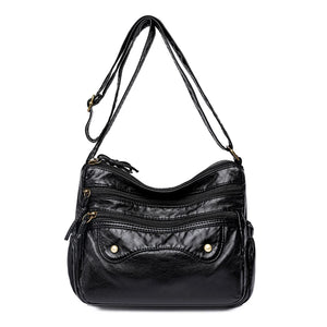 Vintage Women Shoulder Bag Leather Handbag Multilayer Pocket Crossbody Bag