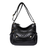 Vintage Women Shoulder Bag Leather Handbag Multilayer Pocket Crossbody Bag