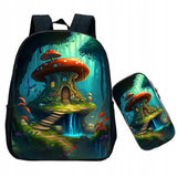 Mushroom Backpacks Kids Vintage Vegan People Life Schoolbags Boys Girls 12 Inch