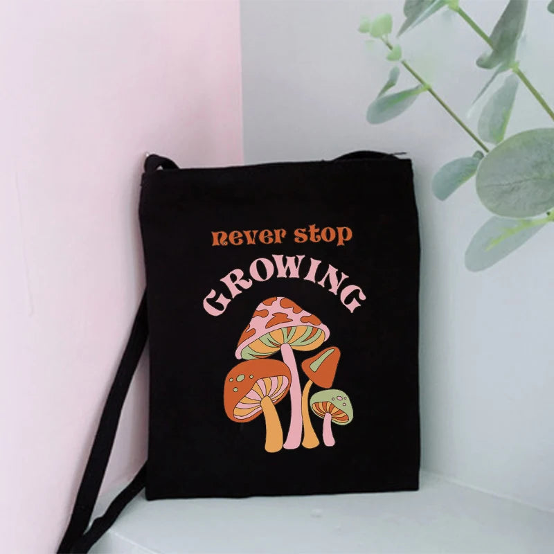Mushroom Canvas Handbag Messenger Bag Girls Shoulder Bag