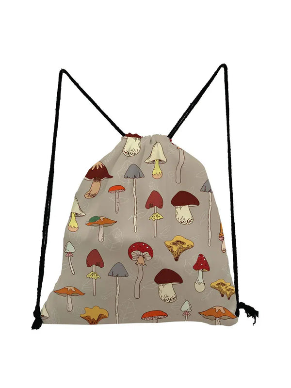 Mushroom Group Drawstring Backpack Brown Unisex Shoe Bag