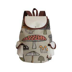 Harajuku Mushroom Linen Drawstring Backpack