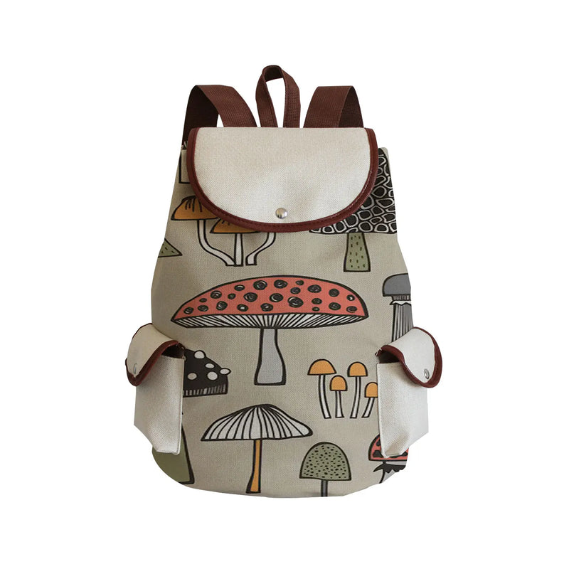 Harajuku Mushroom Linen Drawstring Backpack