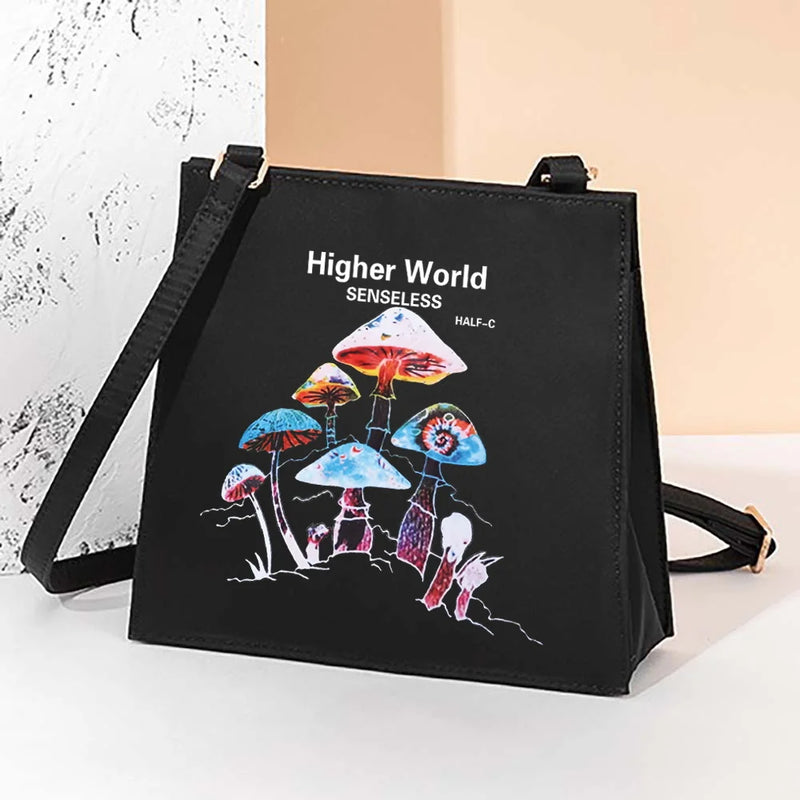 Mushroom Pattern Square Messenger Shoulder Bag Women's Tote Bag