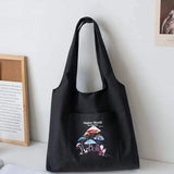 Mushroom Print Vest Bag Canvas Shoulder Bag Large Capacity Tote Bag
