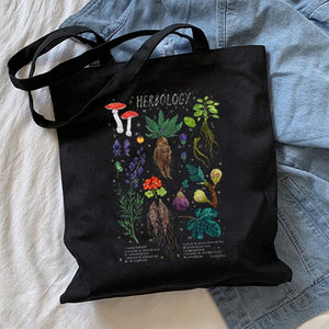 Mushroom Shoulder Bag Canvas Harajuku Shopper Casual Tote Border Collie