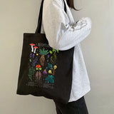 Mushroom Shoulder Bag Canvas Harajuku Shopper Casual Tote Border Collie