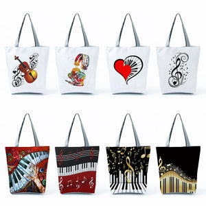 Music Notation Handbags for Women Piano Violin Print Tote Gift