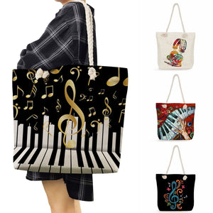 Music Note Print Handbags For Women Guitar Piano Graphic Outdoor Tote Bags