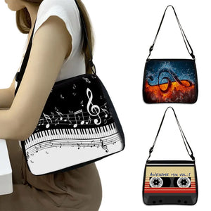 Music Note Print Handbags Women Causal Shoulder Bags Piano Guitar Crossbody Bag