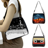 Music Note Print Handbags Women Causal Shoulder Bags Piano Guitar Crossbody Bag