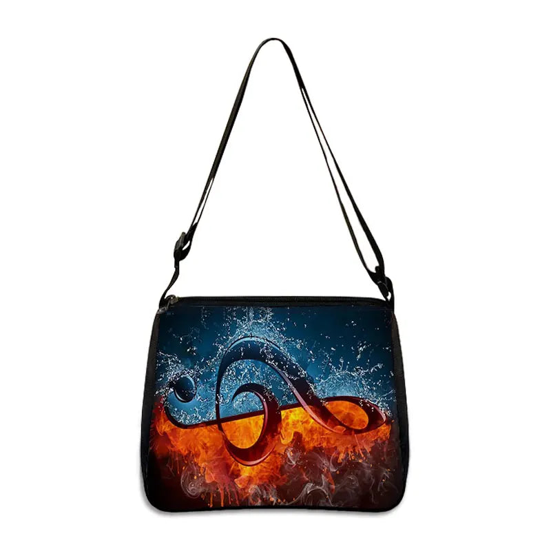 Music Note Print Handbags Women Causal Shoulder Bags Piano Guitar Crossbody Bag