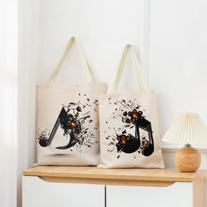Musical Note Sheet Music Pattern Market Shopping Bag Women Foldable Handbag