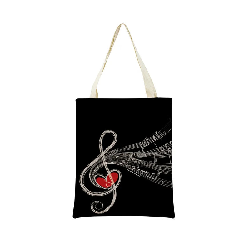 Musical Note Sheet Music Pattern Market Shopping Bag Women Foldable Handbag