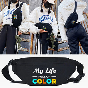 Life Letter Print Waist Bag Harajuku Chest Bag Canvas Crossbody