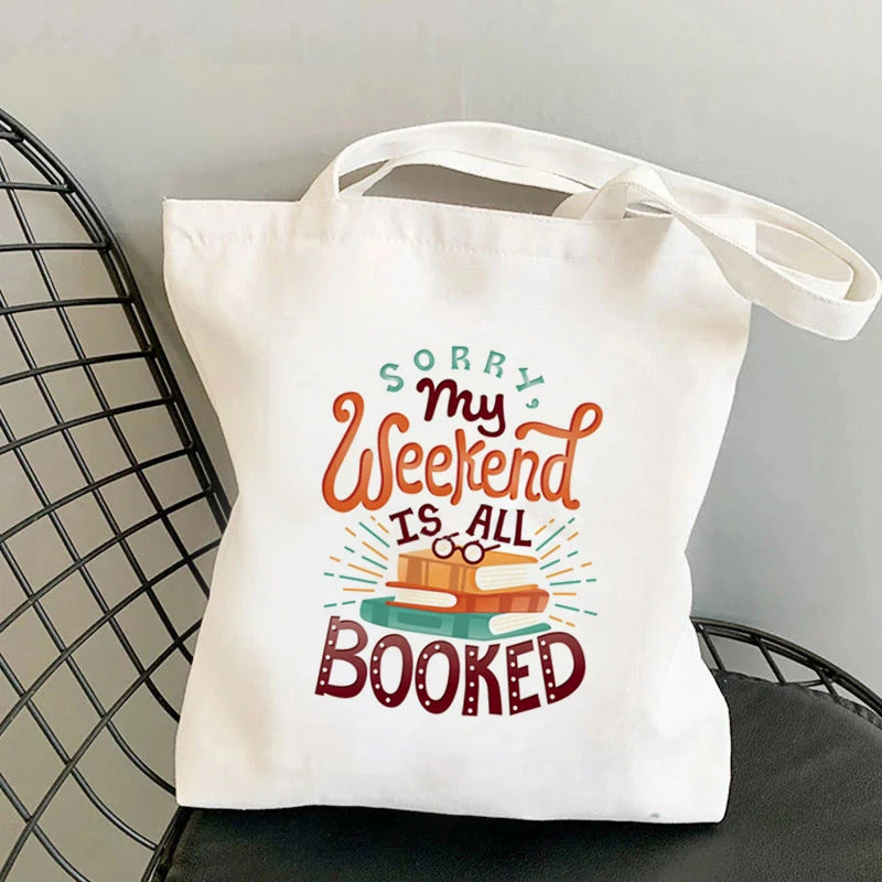 Booked Weekend Tote Bag Canvas Book Totes Reading Handbag