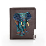 Ethnic Elephant Print Leather Wallet Billfold Slim Credit Card Holder