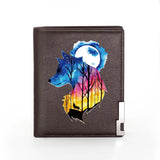 Moon & Wolf Leather Wallet Billfold Slim Credit Card/ID Holders Money Bag
