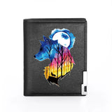 Moon & Wolf Leather Wallet Billfold Slim Credit Card/ID Holders Money Bag