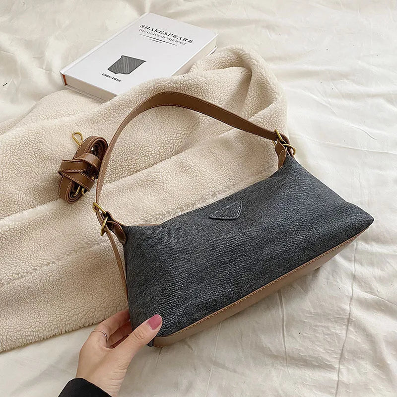 Women's Denim Shoulder Bag Casual Handbag Purse Canvas Strap