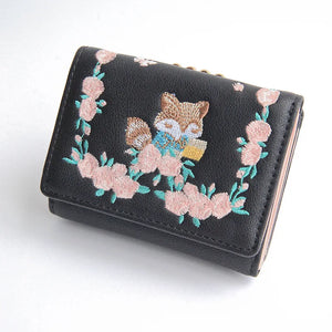 Chinese Women Pink Fox Tassel Short Money Case Wallet Purse