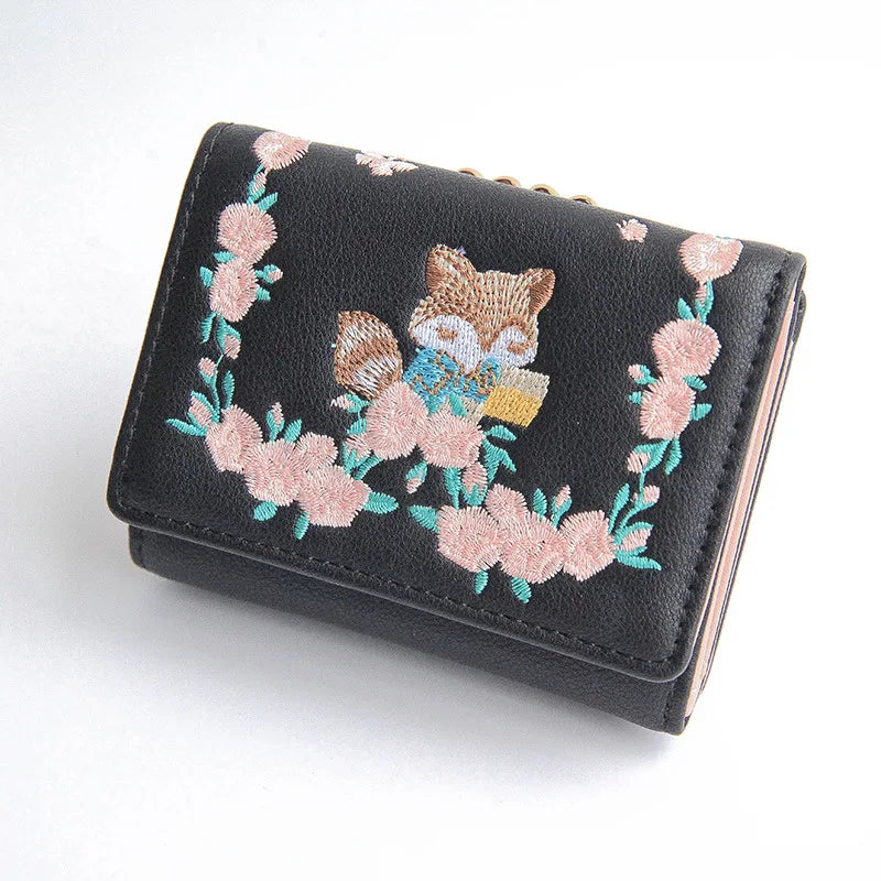 Chinese Women Pink Fox Tassel Short Money Case Wallet Purse