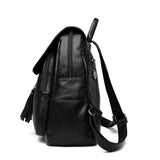 Double Tassels Women Leather Backpacks High Female Backpack