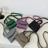 PU Leather Mini Shoulder Handbag Sequins Flap Messenger Crossbody Bag for Women