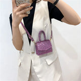 PU Leather Mini Shoulder Handbag Sequins Flap Messenger Crossbody Bag for Women