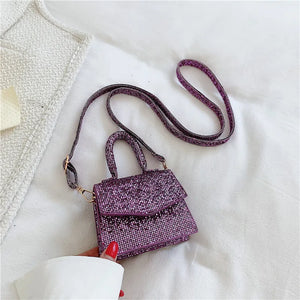 PU Leather Mini Shoulder Handbag Sequins Flap Messenger Crossbody Bag for Women