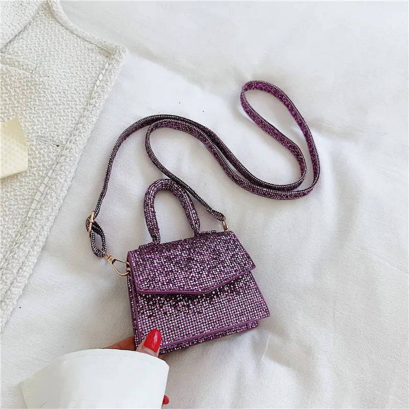 PU Leather Mini Shoulder Handbag Sequins Flap Messenger Crossbody Bag for Women