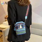 Ethnic Women Shoulder Bag Hand Woven Tassels Crossbody Bag Bohemian Small Bucket