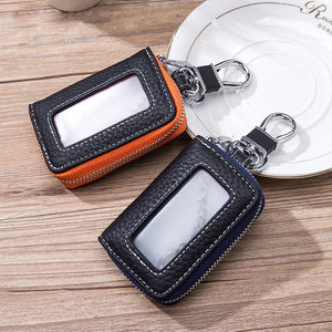 Leather Car Key Holder Zipper Pocket Remote Control Protector Cover Wallets