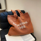 Retro Knitted Tote Bag Lady Handbag Woolen Woven Bucket Bag Women Shoulder Bags