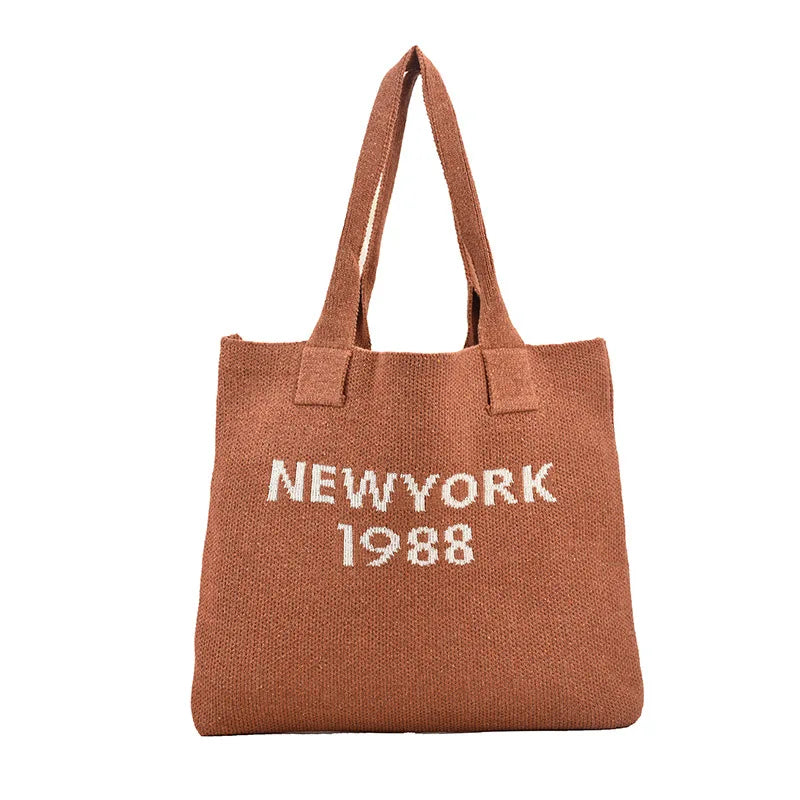 Retro Knitted Tote Bag Lady Handbag Woolen Woven Bucket Bag Women Shoulder Bags