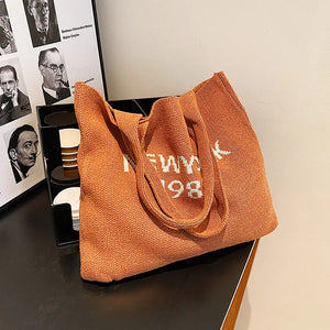 Retro Knitted Tote Bag Lady Handbag Woolen Woven Bucket Bag Women Shoulder Bags