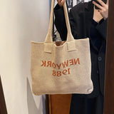 Retro Knitted Tote Bag Lady Handbag Woolen Woven Bucket Bag Women Shoulder Bags