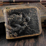 Men's Fly Dragon Cowhide Leather Clutch Wallet